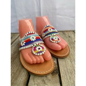 Jack Rogers Daisy Flower Sandals Size 6M Multicolor Woven Leather Boho Flip Flop